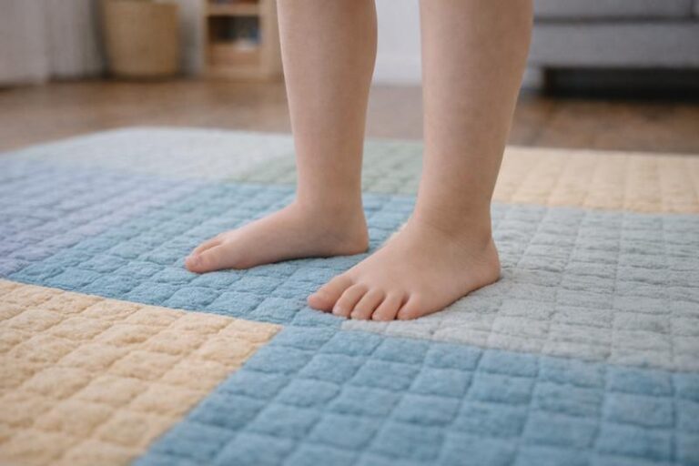 Como é a experiência tátil com tapetes sensoriais infantis quando usados descalços